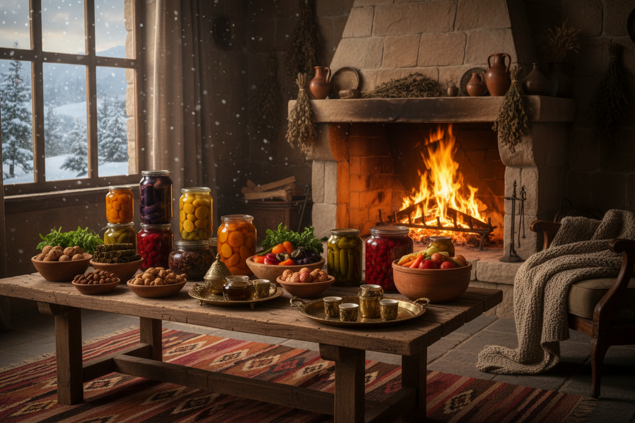 winter mode with chimney with mounih on the table